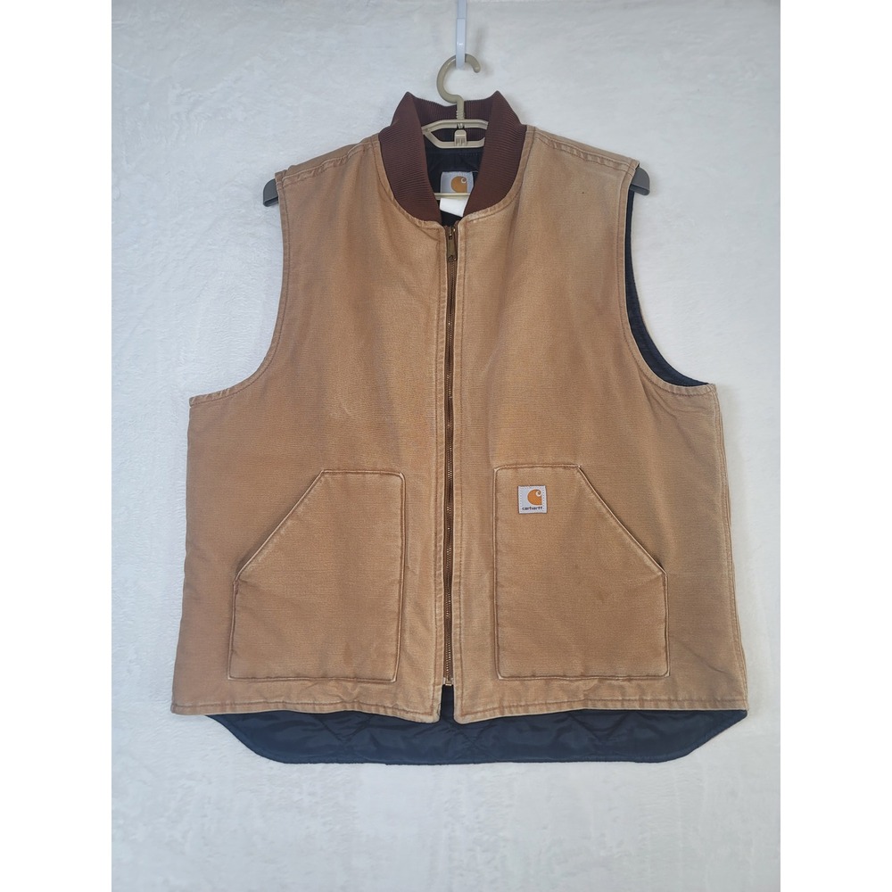 Carhartt Vtg VO1 Quilt Lined Duck Vest Brown Canvas Workwear Mens XL Rustic